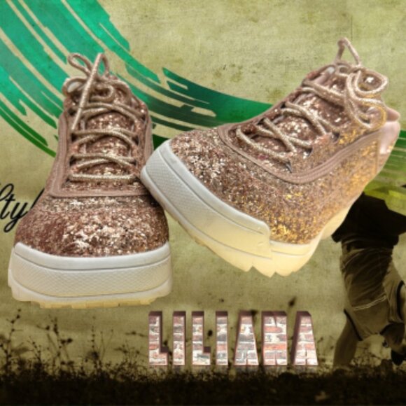 Liliana Shoes - Liliana Gold Glitter Women"s Sneakers Sz 7.5